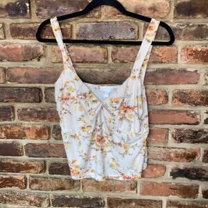 Leith Cream Floral Sleeveless Knot Bust Tank Top Women's Size XL